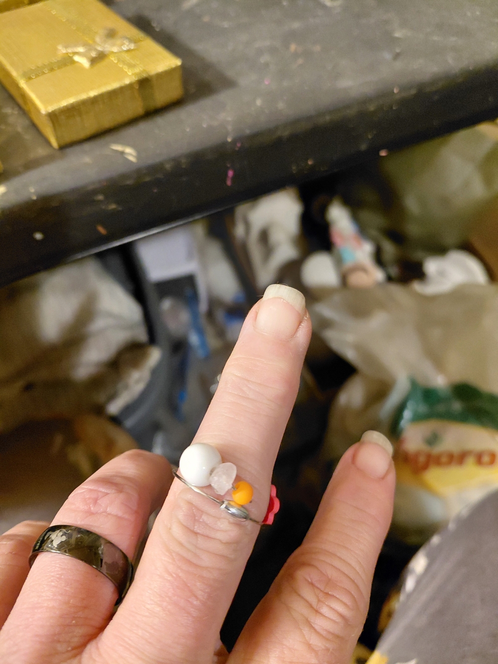 Handcrafted Multi-Bead Women's Ring in White, Clear & Orange